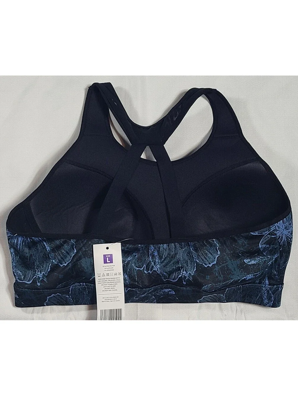 Crane Ladies Fitness Sports Bra Size Large Blue Floral Print